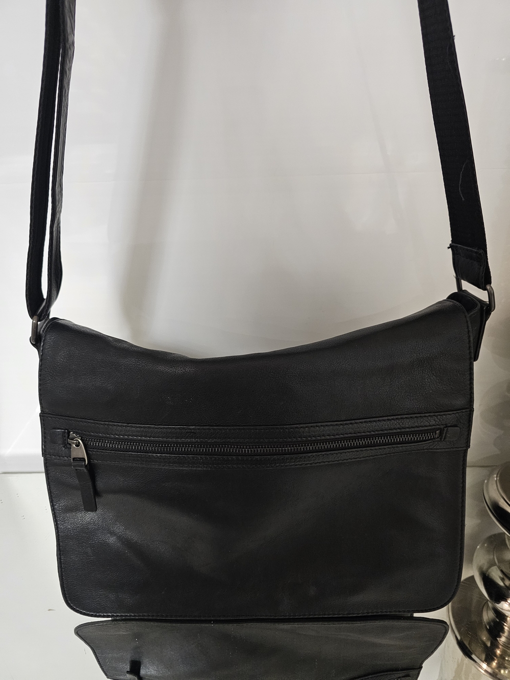 Danier Black Leather Large Messenger Bag - Black Crossbody